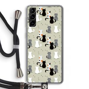 CaseCompany Katten: Samsung Galaxy S21 Plus Transparant Hoesje met koord