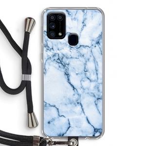 CaseCompany Blauw marmer: Samsung Galaxy M31 Transparant Hoesje met koord