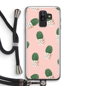 CaseCompany Cactusprint roze: Samsung Galaxy J8 (2018) Transparant Hoesje met koord