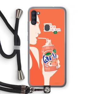 CaseCompany Peach please!: Samsung Galaxy A11 Transparant Hoesje met koord