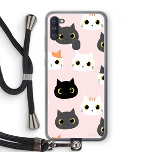 CaseCompany Katten: Samsung Galaxy A11 Transparant Hoesje met koord