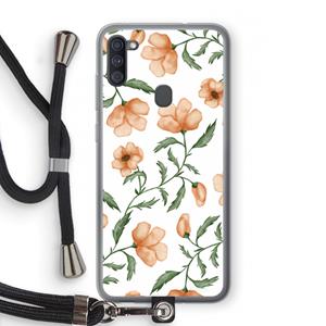 CaseCompany Peachy flowers: Samsung Galaxy A11 Transparant Hoesje met koord