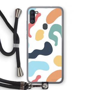 CaseCompany Memphis Shapes Blue: Samsung Galaxy A11 Transparant Hoesje met koord