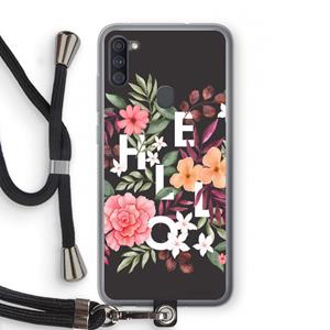 CaseCompany Hello in flowers: Samsung Galaxy A11 Transparant Hoesje met koord