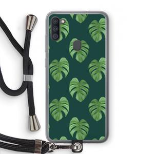 CaseCompany Monstera leaves: Samsung Galaxy A11 Transparant Hoesje met koord