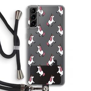 CaseCompany Eenhoorns overal: Samsung Galaxy S21 Plus Transparant Hoesje met koord