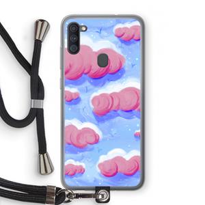 CaseCompany Roze wolken met vogels: Samsung Galaxy A11 Transparant Hoesje met koord