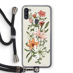 CaseCompany Hello bloemen: Samsung Galaxy A11 Transparant Hoesje met koord