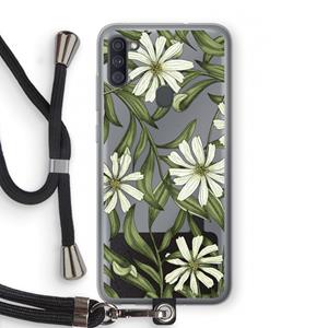 CaseCompany Wit bloemenpatroon: Samsung Galaxy A11 Transparant Hoesje met koord
