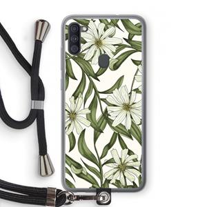CaseCompany Wit bloemenpatroon: Samsung Galaxy A11 Transparant Hoesje met koord
