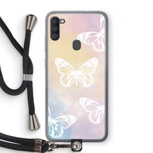 CaseCompany White butterfly: Samsung Galaxy A11 Transparant Hoesje met koord