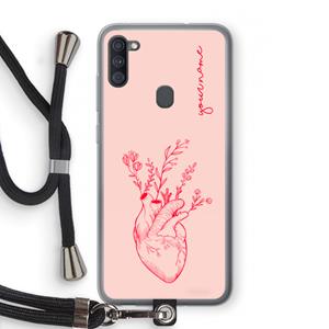 CaseCompany Blooming Heart: Samsung Galaxy A11 Transparant Hoesje met koord