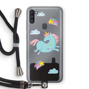 CaseCompany Vliegende eenhoorn: Samsung Galaxy A11 Transparant Hoesje met koord
