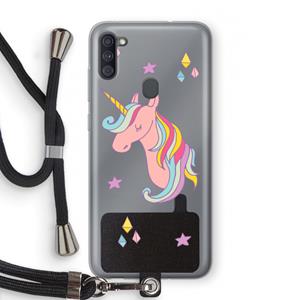 CaseCompany Roze eenhoorn: Samsung Galaxy A11 Transparant Hoesje met koord