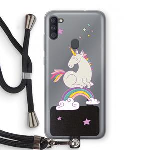 CaseCompany Regenboog eenhoorn: Samsung Galaxy A11 Transparant Hoesje met koord