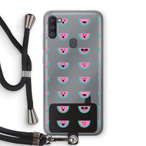 CaseCompany Smiley watermeloenprint: Samsung Galaxy A11 Transparant Hoesje met koord