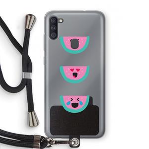 CaseCompany Smiley watermeloen: Samsung Galaxy A11 Transparant Hoesje met koord