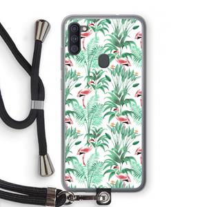 CaseCompany Flamingo bladeren: Samsung Galaxy A11 Transparant Hoesje met koord