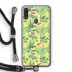 CaseCompany Flamingo party: Samsung Galaxy A11 Transparant Hoesje met koord
