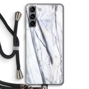 CaseCompany Gestreepte marmer: Samsung Galaxy S21 Transparant Hoesje met koord