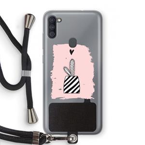 CaseCompany Zwart-wit cactus: Samsung Galaxy A11 Transparant Hoesje met koord