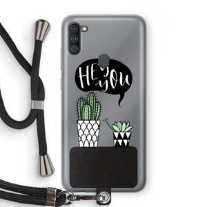CaseCompany Hey you cactus: Samsung Galaxy A11 Transparant Hoesje met koord