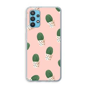 CaseCompany Cactusprint roze: Samsung Galaxy A32 4G Transparant Hoesje