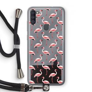 CaseCompany Flamingoprint groen: Samsung Galaxy A11 Transparant Hoesje met koord