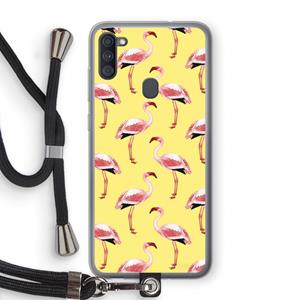 CaseCompany Flamingo's geel: Samsung Galaxy A11 Transparant Hoesje met koord