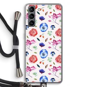 CaseCompany Bloemetjes: Samsung Galaxy S21 Transparant Hoesje met koord