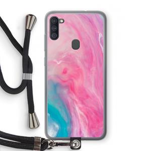 CaseCompany Roze explosie: Samsung Galaxy A11 Transparant Hoesje met koord