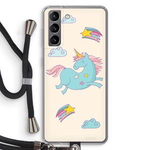 CaseCompany Vliegende eenhoorn: Samsung Galaxy S21 Transparant Hoesje met koord