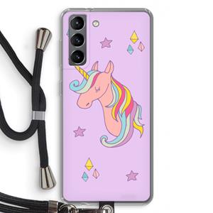 CaseCompany Roze eenhoorn: Samsung Galaxy S21 Transparant Hoesje met koord