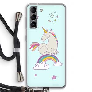 CaseCompany Regenboog eenhoorn: Samsung Galaxy S21 Transparant Hoesje met koord