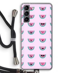 CaseCompany Smiley watermeloenprint: Samsung Galaxy S21 Transparant Hoesje met koord