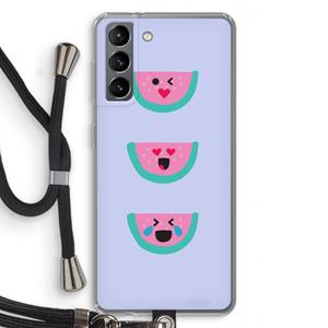 CaseCompany Smiley watermeloen: Samsung Galaxy S21 Transparant Hoesje met koord