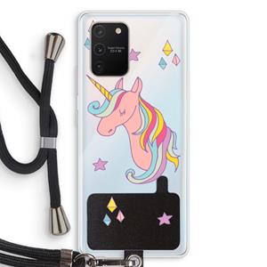 CaseCompany Roze eenhoorn: Samsung Galaxy S10 Lite Transparant Hoesje met koord