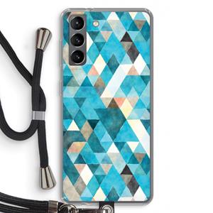CaseCompany Gekleurde driehoekjes blauw: Samsung Galaxy S21 Transparant Hoesje met koord