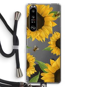 CaseCompany Sunflower and bees: Sony Xperia 1 III Transparant Hoesje met koord