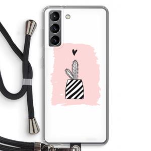 CaseCompany Zwart-wit cactus: Samsung Galaxy S21 Transparant Hoesje met koord