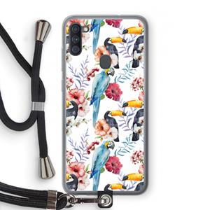 CaseCompany Bloemen tukan: Samsung Galaxy A11 Transparant Hoesje met koord
