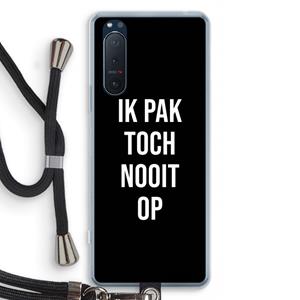 CaseCompany Ik pak nooit op - Zwart: Sony Xperia 5 II Transparant Hoesje met koord