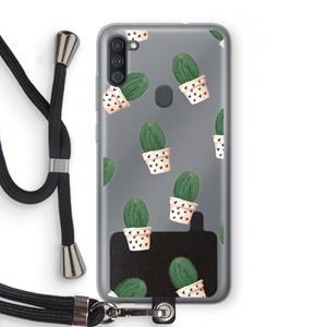 CaseCompany Cactusprint roze: Samsung Galaxy A11 Transparant Hoesje met koord