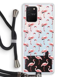 CaseCompany Flamingoprint groen: Samsung Galaxy S10 Lite Transparant Hoesje met koord
