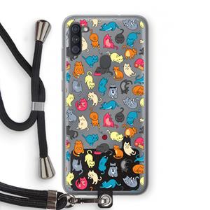 CaseCompany Kleurrijke katten: Samsung Galaxy A11 Transparant Hoesje met koord