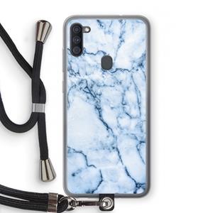 CaseCompany Blauw marmer: Samsung Galaxy A11 Transparant Hoesje met koord