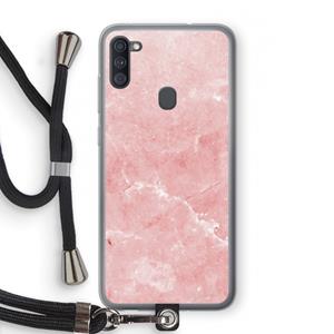 CaseCompany Roze marmer: Samsung Galaxy A11 Transparant Hoesje met koord