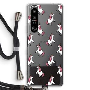 CaseCompany Eenhoorns overal: Sony Xperia 1 III Transparant Hoesje met koord