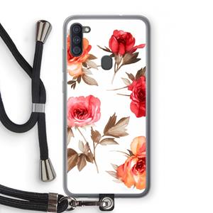 CaseCompany Roosjes: Samsung Galaxy A11 Transparant Hoesje met koord