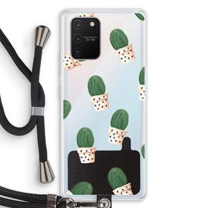 CaseCompany Cactusprint roze: Samsung Galaxy S10 Lite Transparant Hoesje met koord